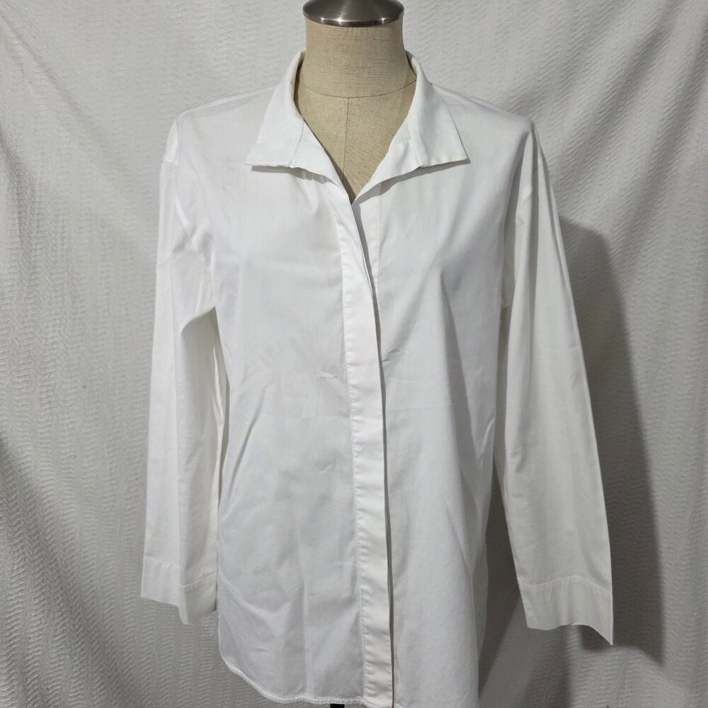 Lafayette 148 New York White Blouse Tunic Long Sleeve Hidden Buttons M